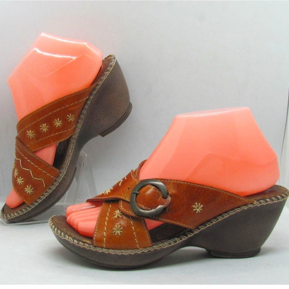 Lassen Leather Slip on Wedge Cross Strap Sandals